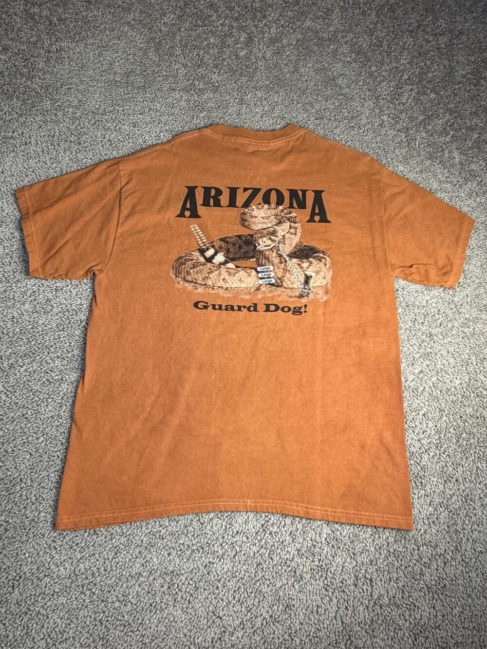 Red Dirt Shirt Mens L Orange Arizona Guard Dog Rattle Snake Crew Neck Cotton